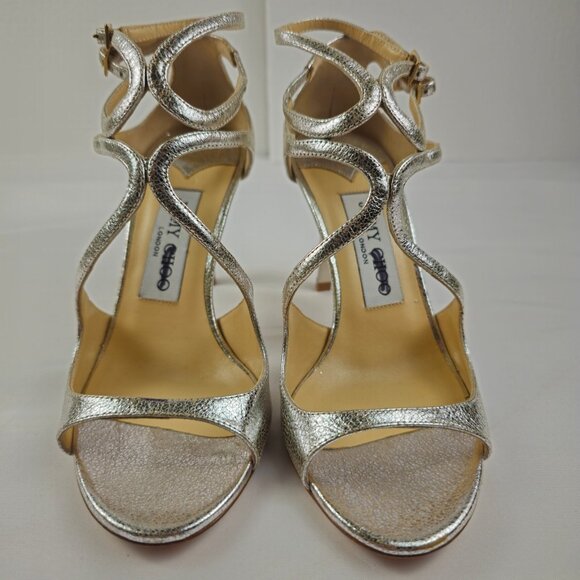 Jimmy Choo Metallic Silver Strappy Sandals Heels - Picture 2 of 5
